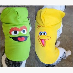 2 Dog Hoodies Green Oscar Grouch Yellow Big Bird Sweatshirt Sweater L NWT